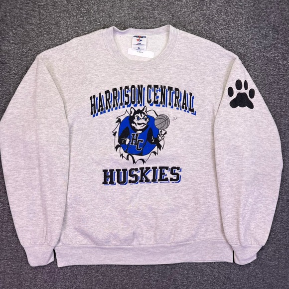 Jerzees Other - Jerzee Sweatshirt L Gray Athletic Retro Harrison Central Huskies Graphic VTG USA